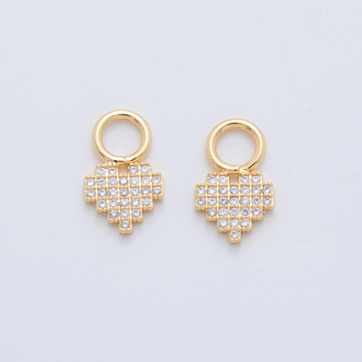 18K Gold Filled Micro Paved Pixelated Heart Add - On Drop Earring Charm | AF737 - DLUXCA