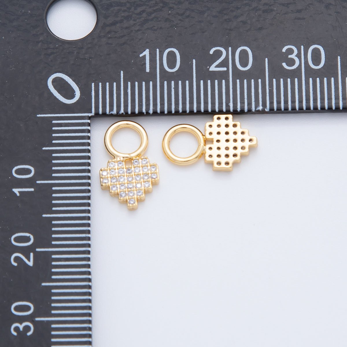 18K Gold Filled Micro Paved Pixelated Heart Add - On Drop Earring Charm | AF737 - DLUXCA