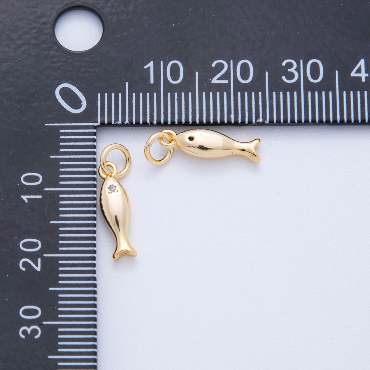 18K Gold Filled Mini Clear CZ Fish Multidimensional 3D Charm | N222 - DLUXCA