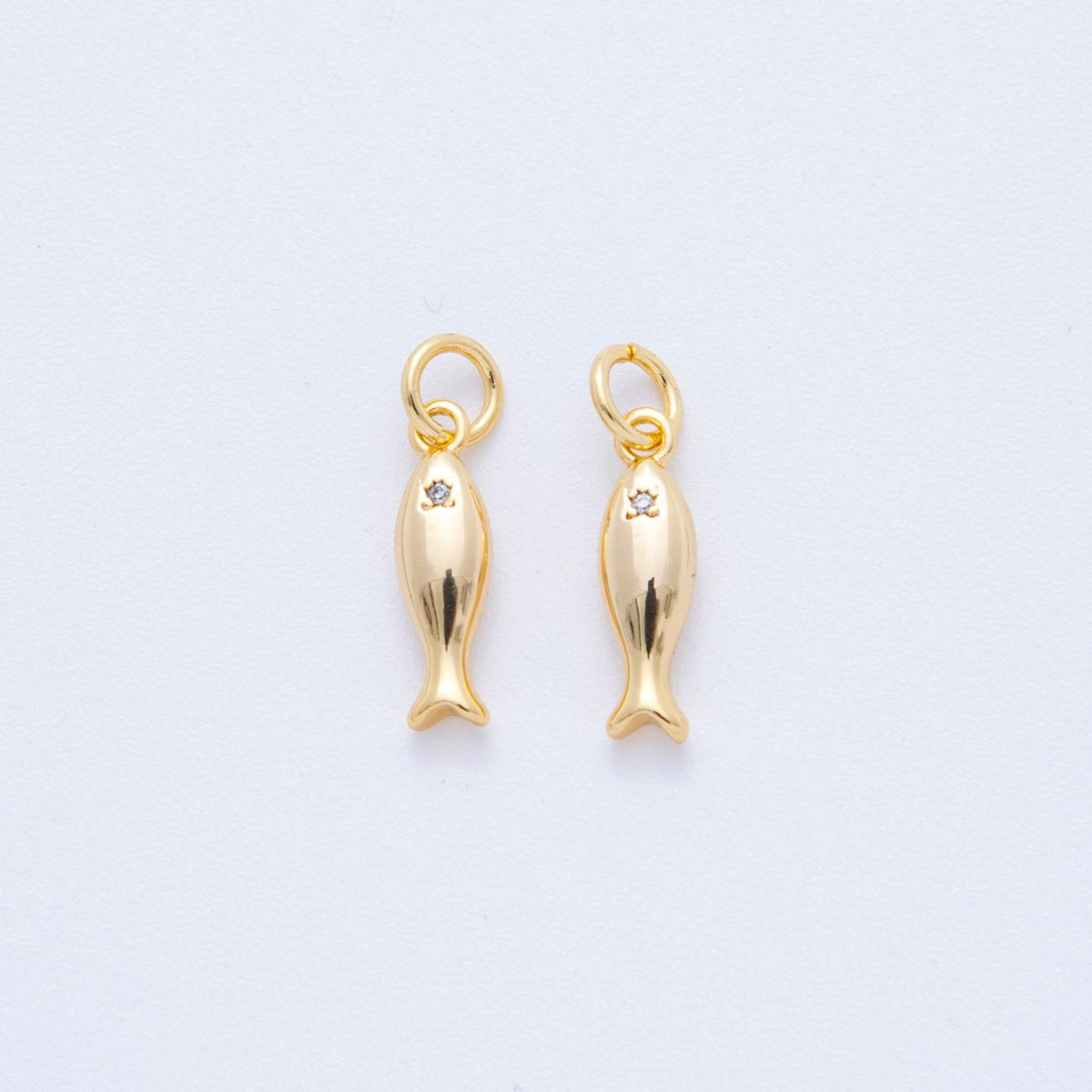 18K Gold Filled Mini Clear CZ Fish Multidimensional 3D Charm | N222 - DLUXCA