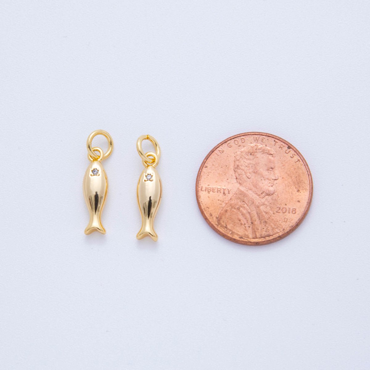 18K Gold Filled Mini Clear CZ Fish Multidimensional 3D Charm | N222 - DLUXCA