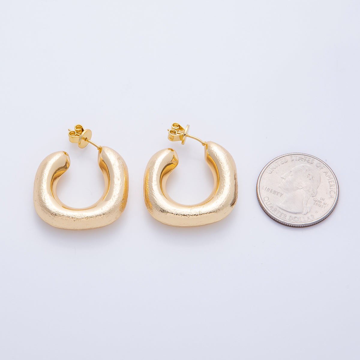 18K Gold Filled Mini Sculpture C - Shaped Hoop Earrings | AD1589 - DLUXCA