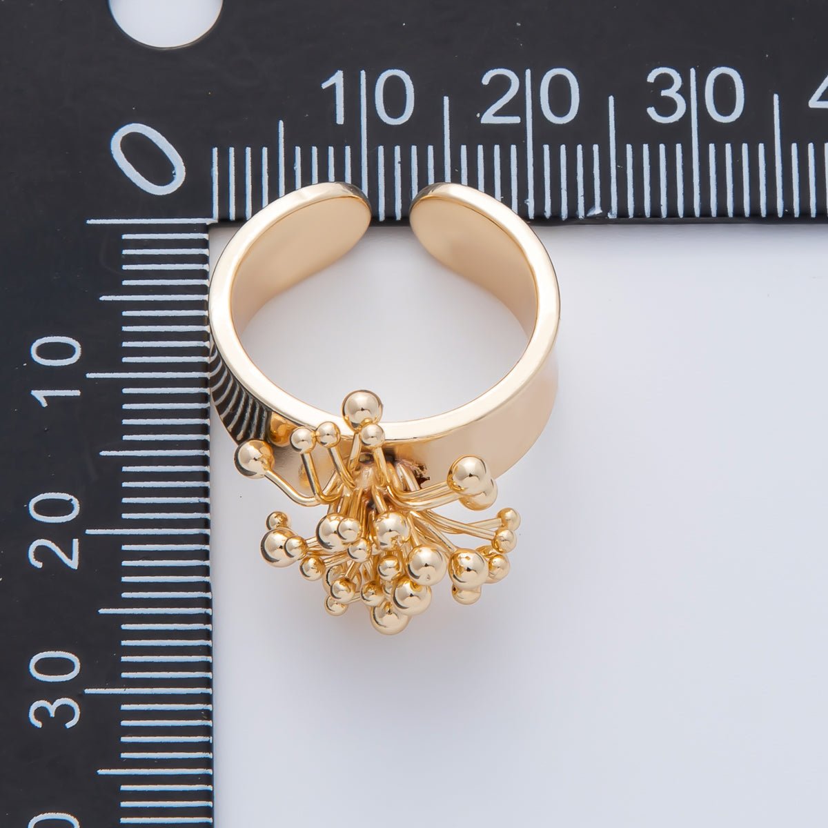 18K Gold Filled Minimalist Beaded Flower Wide Band Ring | O605 - DLUXCA