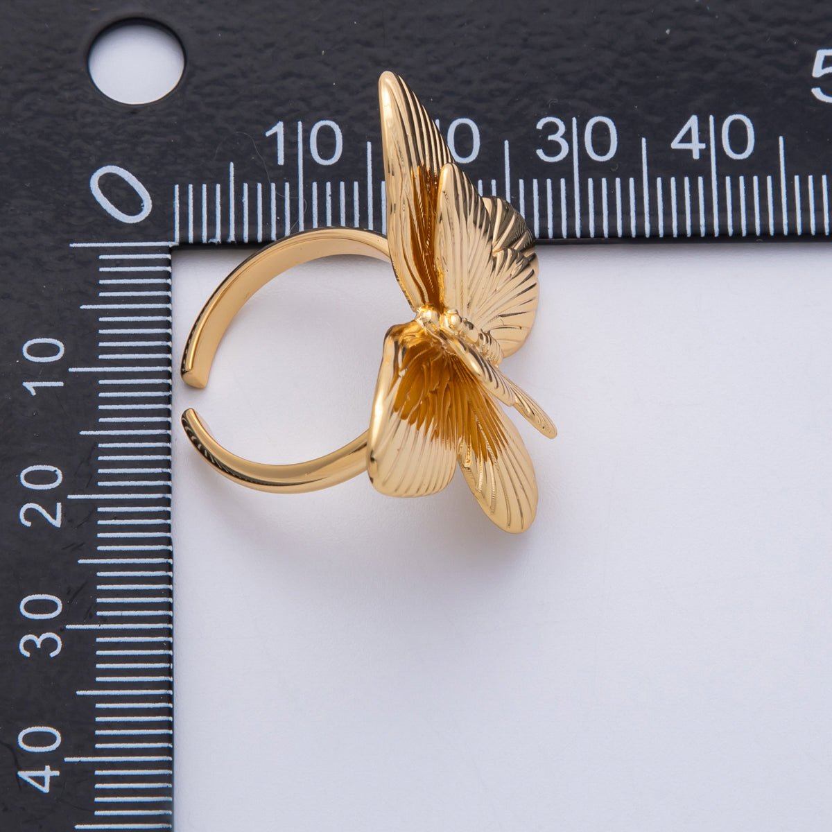 18K Gold Filled Minimalist Line - Textured Ribbed Butterfly Ring | Rings - 00045 - DLUXCA
