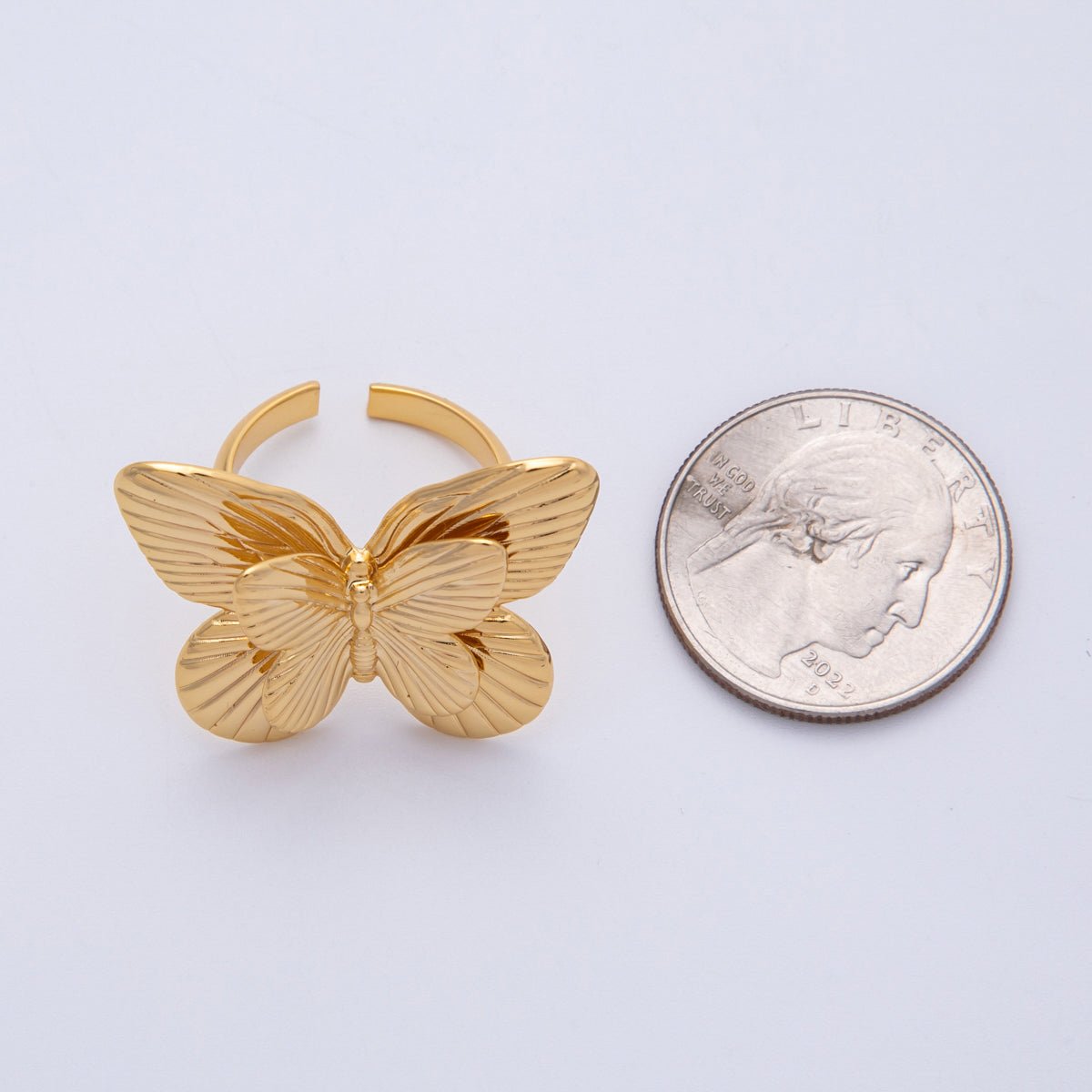 18K Gold Filled Minimalist Line - Textured Ribbed Butterfly Ring | Rings - 00045 - DLUXCA