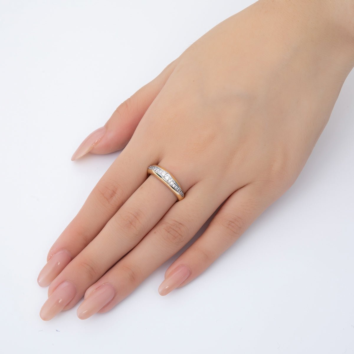 18K Gold Filled Mixed Metal Micro Paved CZ Dainty CZ Thin Band Adjustable Ring | O140 - DLUXCA