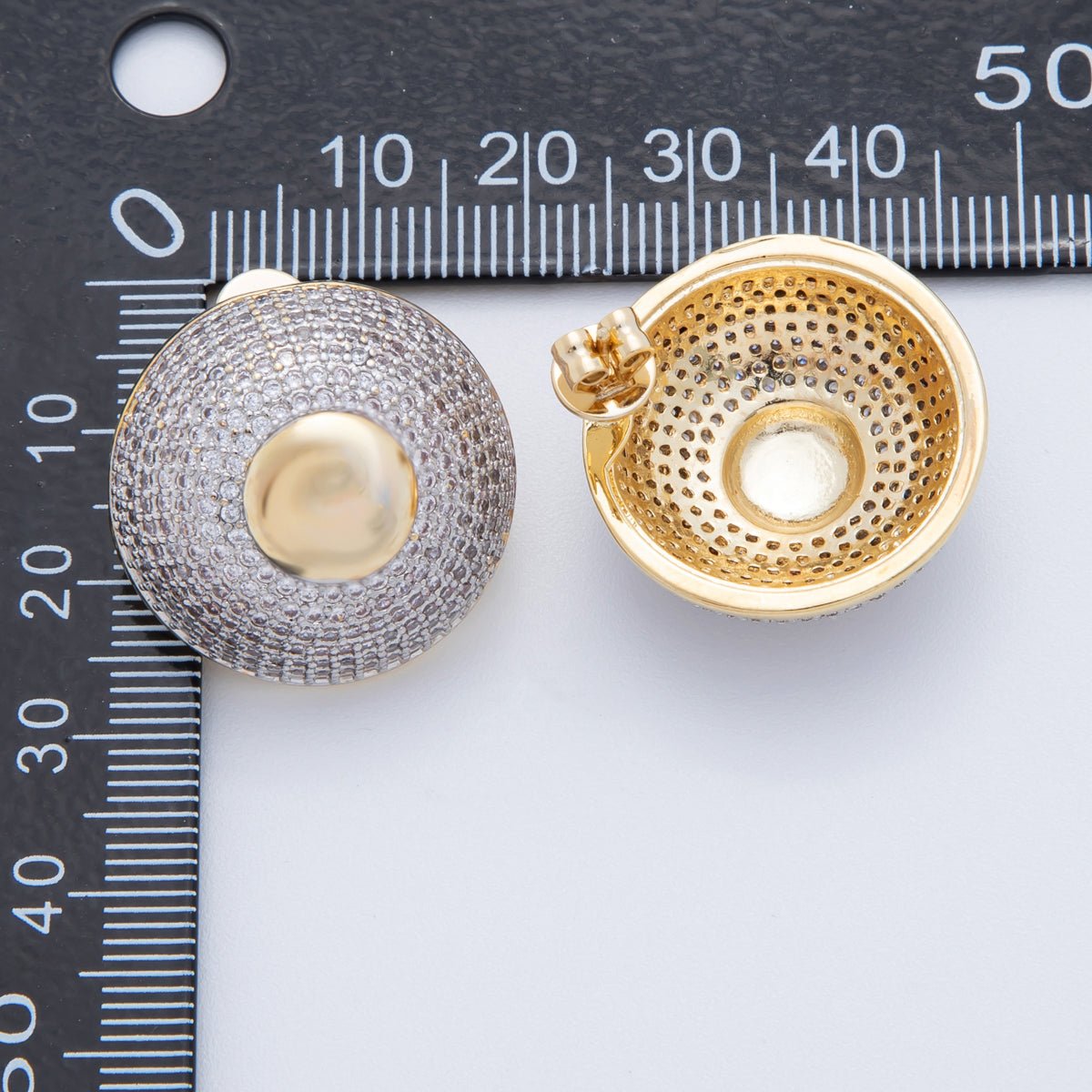 18K Gold Filled Mixed Metal Micro Paved CZ Dome Round Stud Earrings | AI342 - DLUXCA