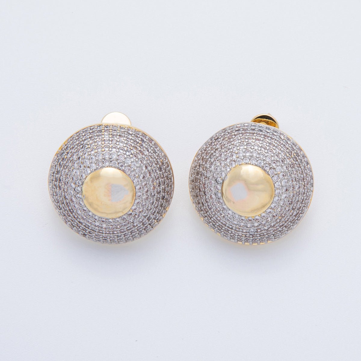 18K Gold Filled Mixed Metal Micro Paved CZ Dome Round Stud Earrings | AI342 - DLUXCA