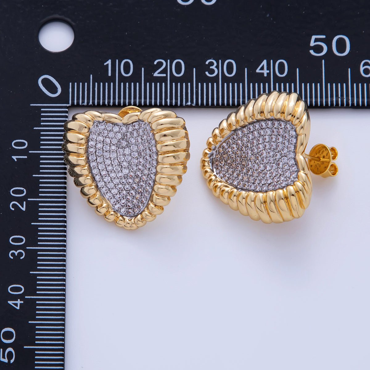 18K Gold Filled Mixed Metal Micro Paved CZ Heart Croissant Stud Earrings | AI336 - DLUXCA
