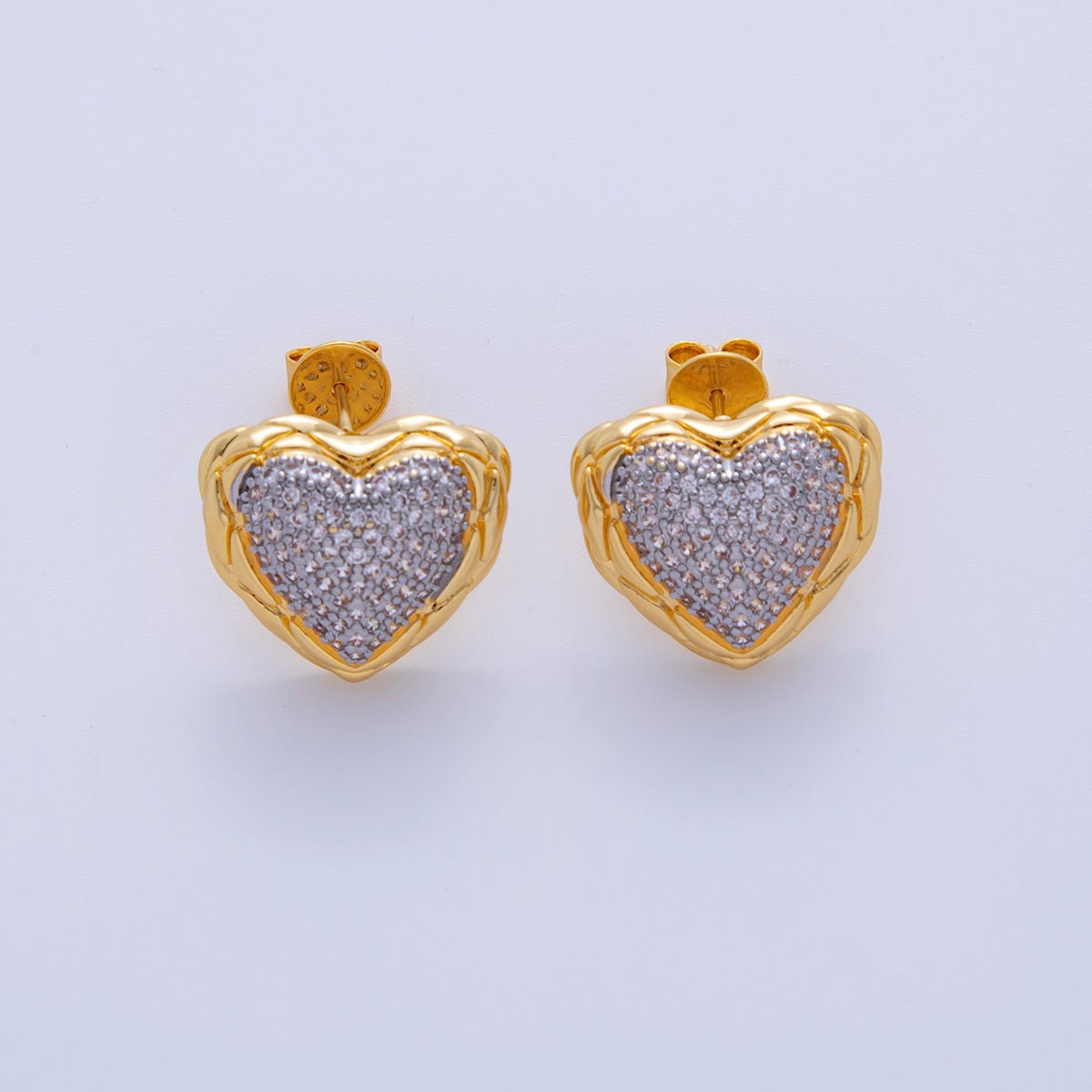 18K Gold Filled Mixed Metal Micro Paved CZ Molten Heart Stud Earrings | AI345 - DLUXCA