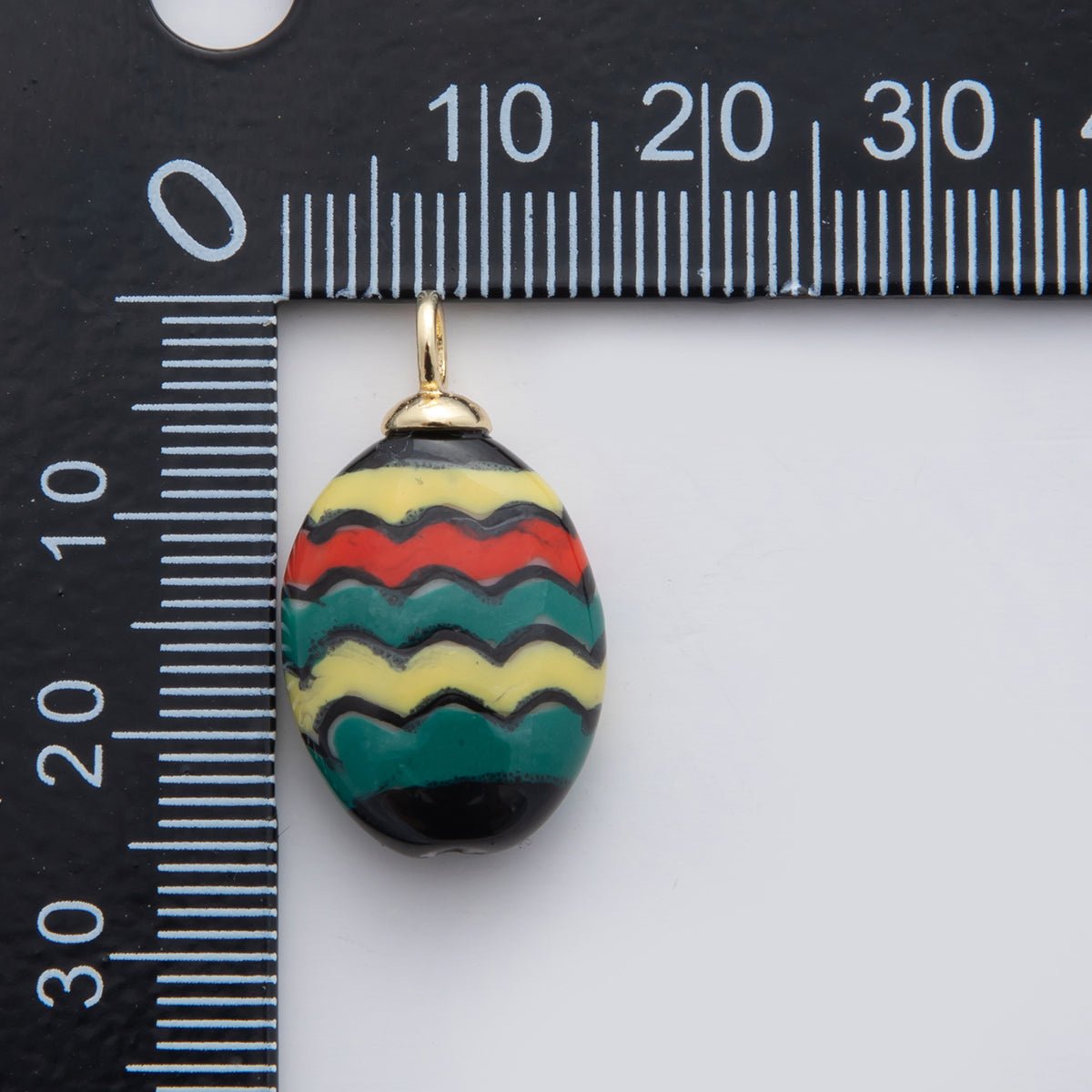 18K Gold Filled Multicolor Artisan Oval Ceramic Drop Charm | X644 - DLUXCA