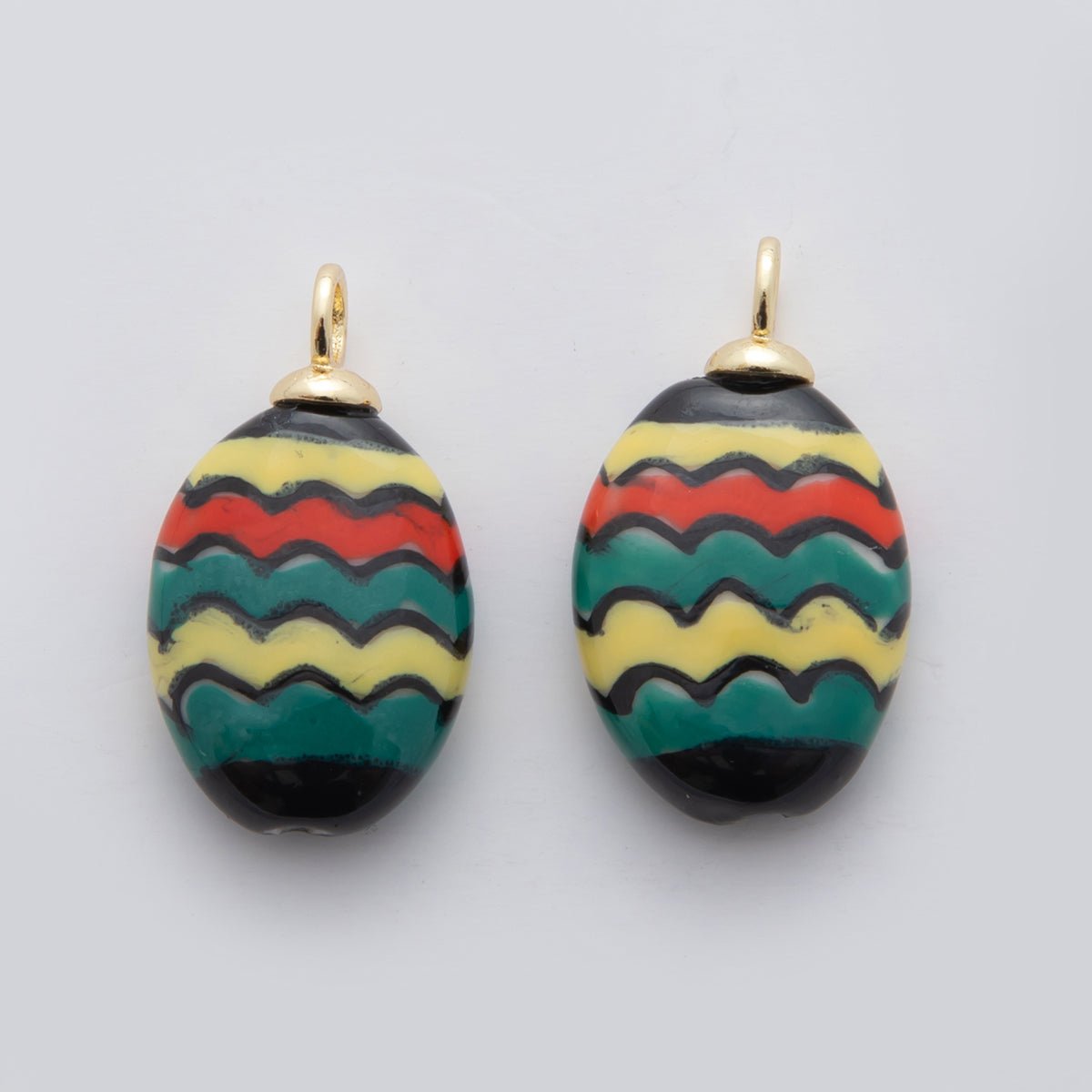 18K Gold Filled Multicolor Artisan Oval Ceramic Drop Charm | X644 - DLUXCA