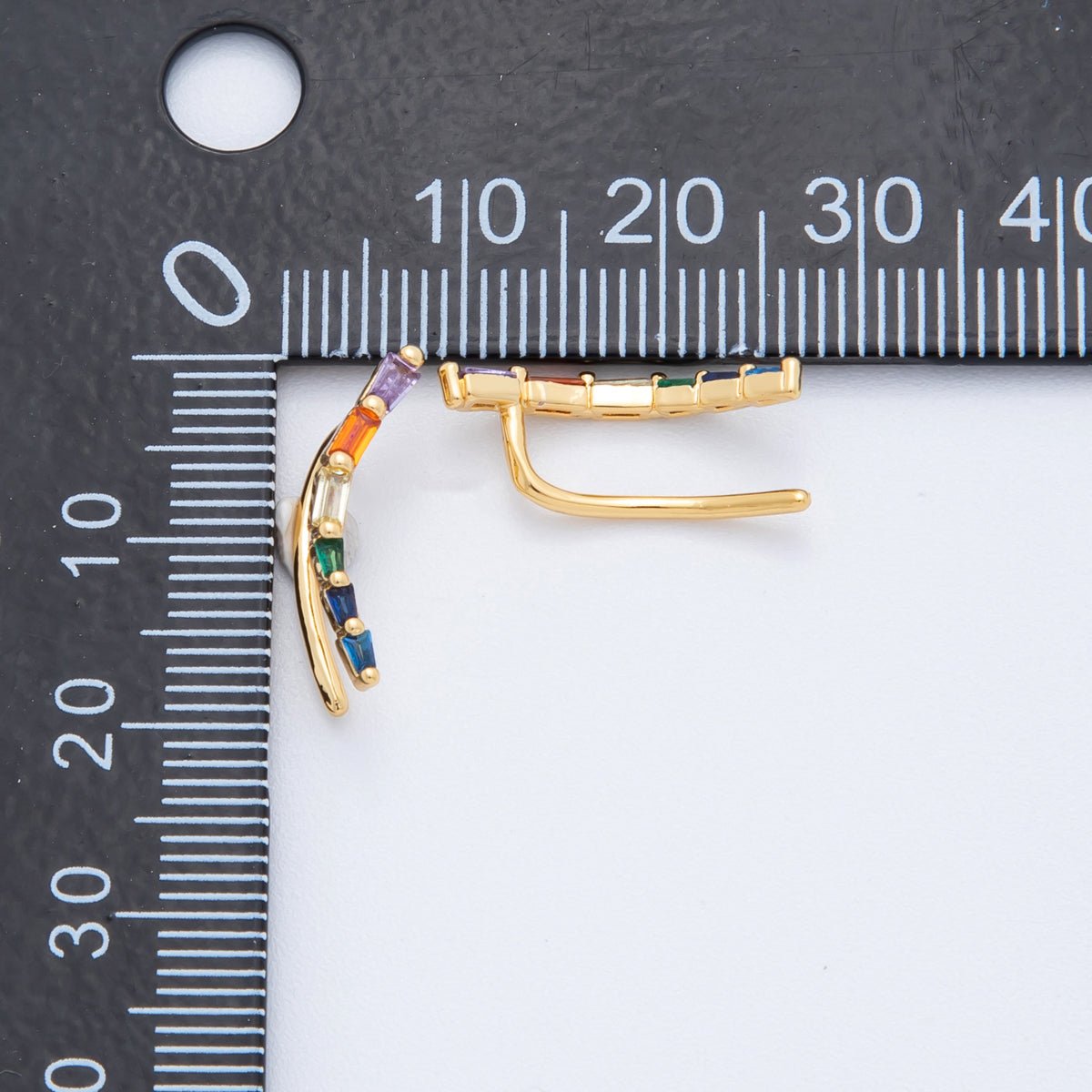 18K Gold Filled Multicolor Baguette CZ Rainbow Arc Ear Climber Earring | AJ - 186 - DLUXCA