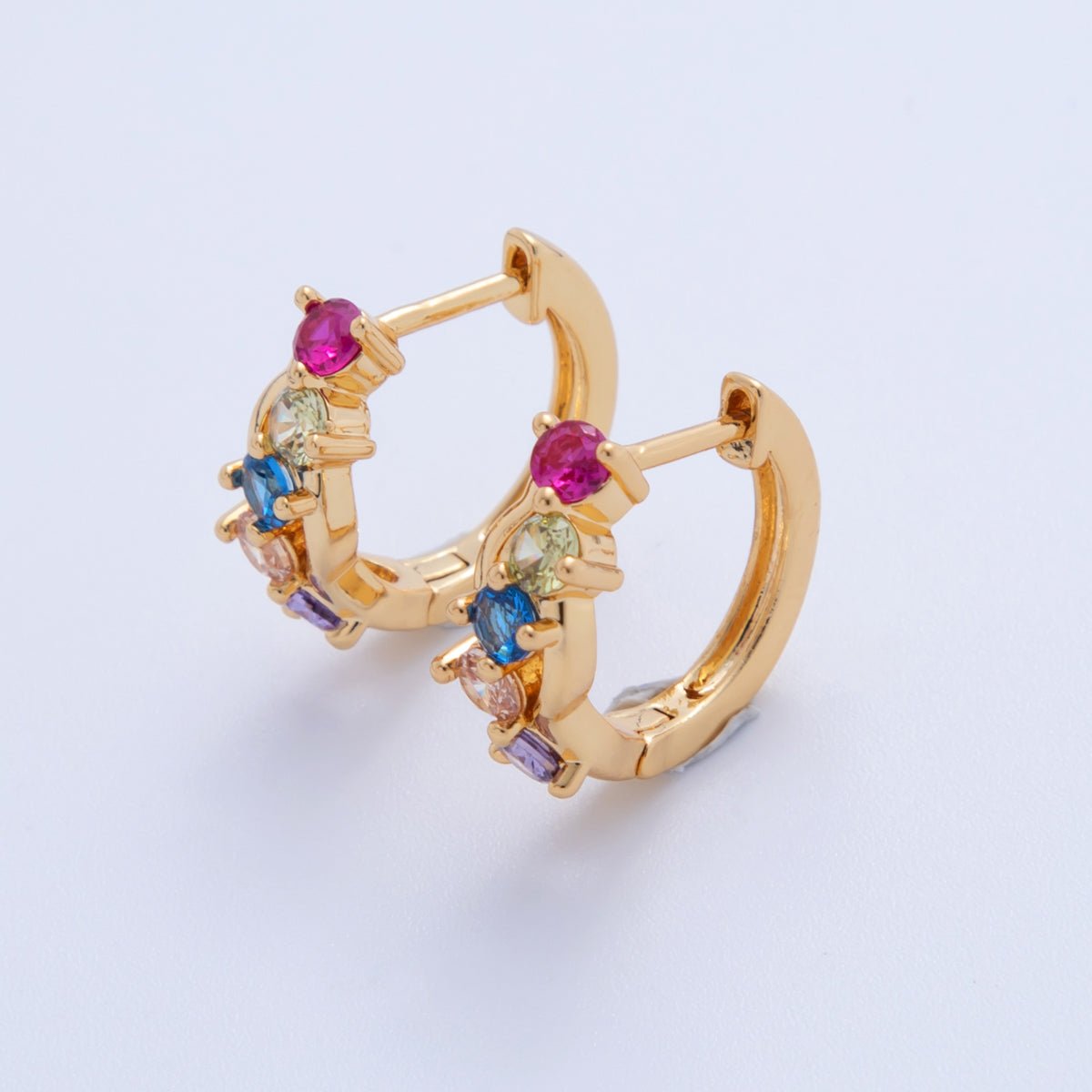 18K Gold Filled Multicolor CZ Cluster 15mm Huggie Earrings | AI350 - DLUXCA