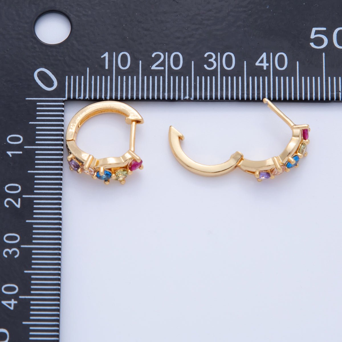 18K Gold Filled Multicolor CZ Cluster 15mm Huggie Earrings | AI350 - DLUXCA