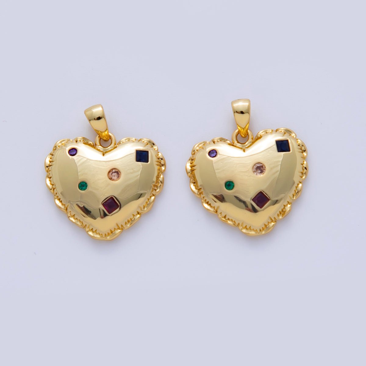 18K Gold Filled Multicolor CZ Dotted Puffed Heart Pendant | AF325 - DLUXCA