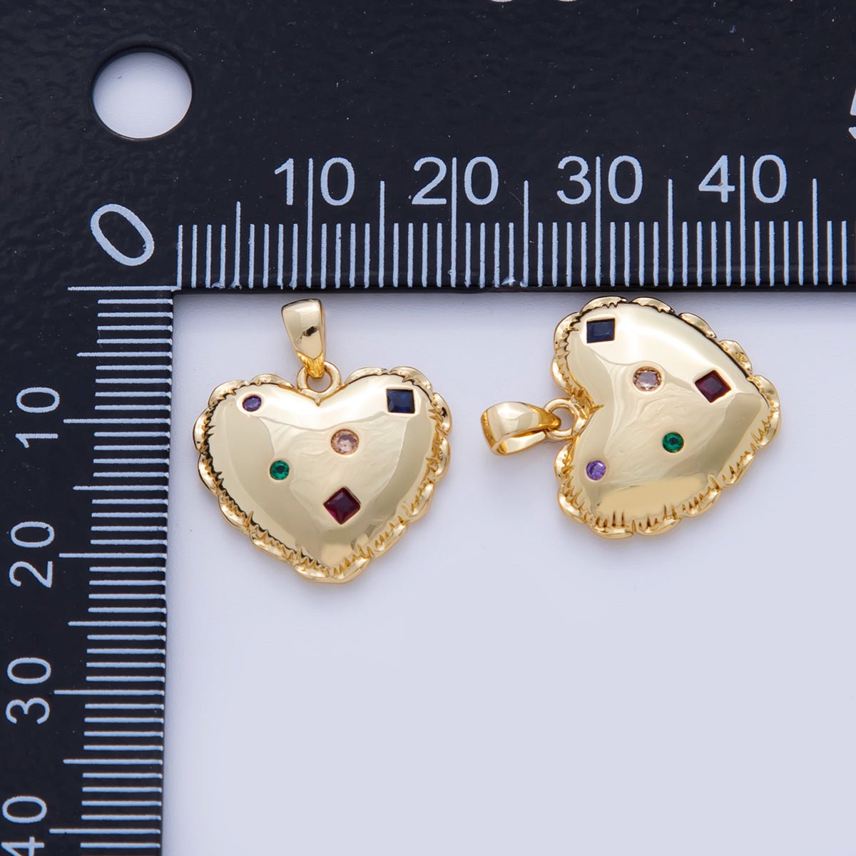 18K Gold Filled Multicolor CZ Dotted Puffed Heart Pendant | AF325 - DLUXCA