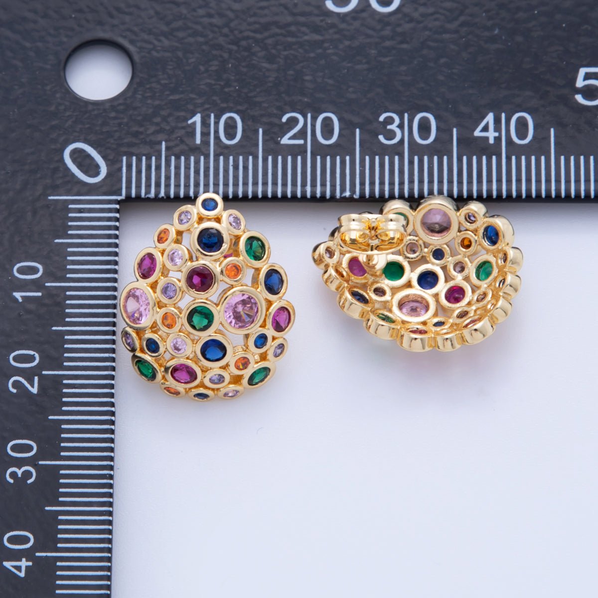 18K Gold Filled Multicolor CZ Dotted Teardrop Dome Hoop Earrings | AI357 - DLUXCA