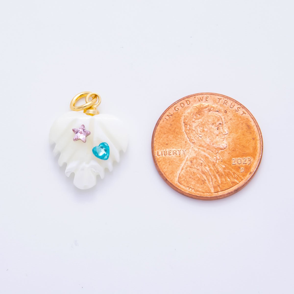 18K Gold Filled Multicolor CZ Embedded White, Brown Palm Leaf CZ Charm | AF - 833 - DLUXCA