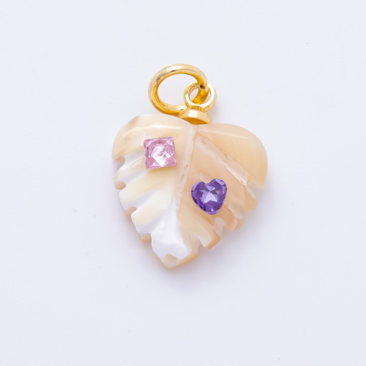 18K Gold Filled Multicolor CZ Embedded White, Brown Palm Leaf CZ Charm | AF - 833 - DLUXCA