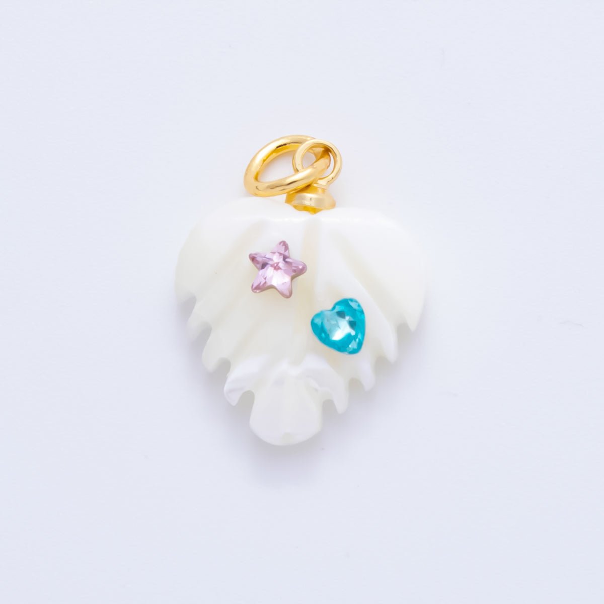 18K Gold Filled Multicolor CZ Embedded White, Brown Palm Leaf CZ Charm | AF - 833 - DLUXCA