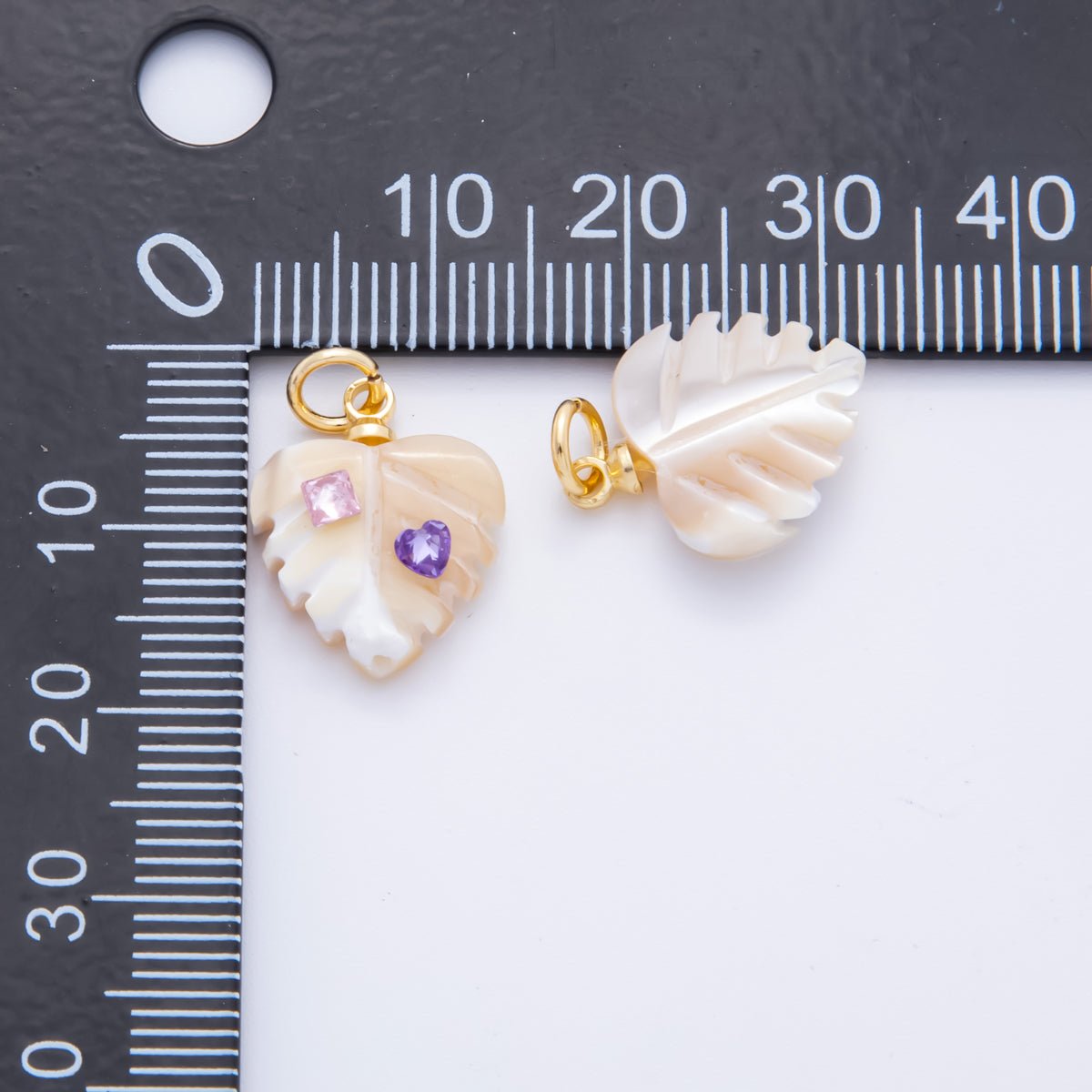 18K Gold Filled Multicolor CZ Embedded White, Brown Palm Leaf CZ Charm | AF - 833 - DLUXCA