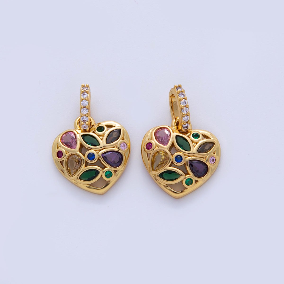 18K Gold Filled Multicolor CZ Micro Paved Heart Pendant | AH727 - DLUXCA