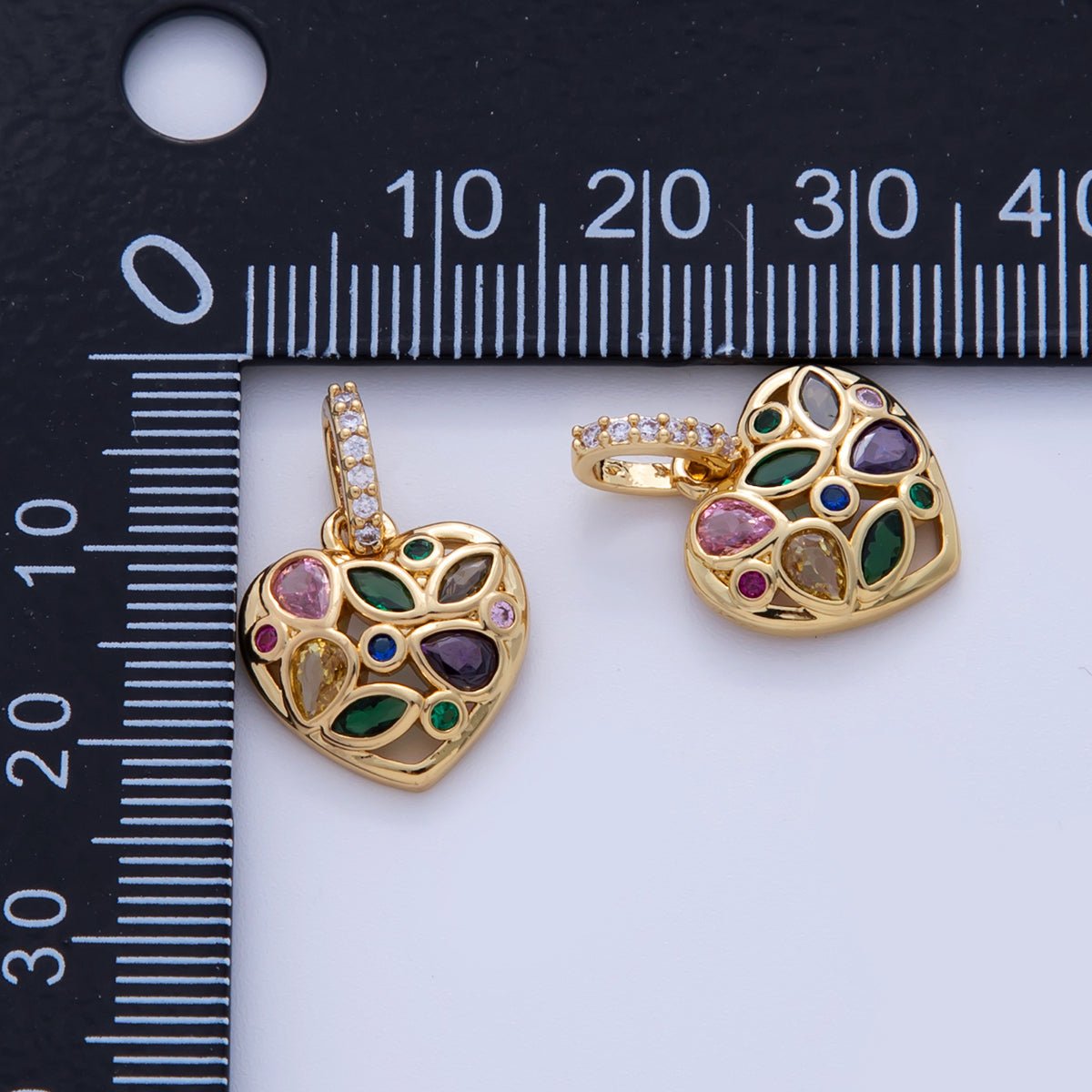 18K Gold Filled Multicolor CZ Micro Paved Heart Pendant | AH727 - DLUXCA