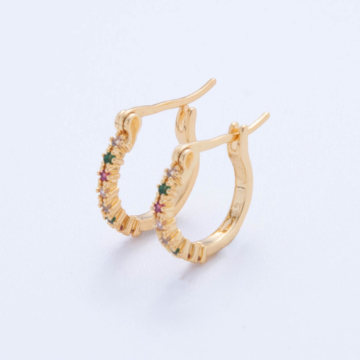 18K Gold Filled Multicolor CZ Micro Paved Latch Hoop Earrings | AI365 - DLUXCA