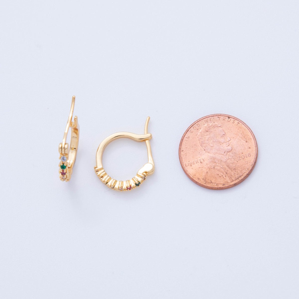 18K Gold Filled Multicolor CZ Micro Paved Latch Hoop Earrings | AI365 - DLUXCA