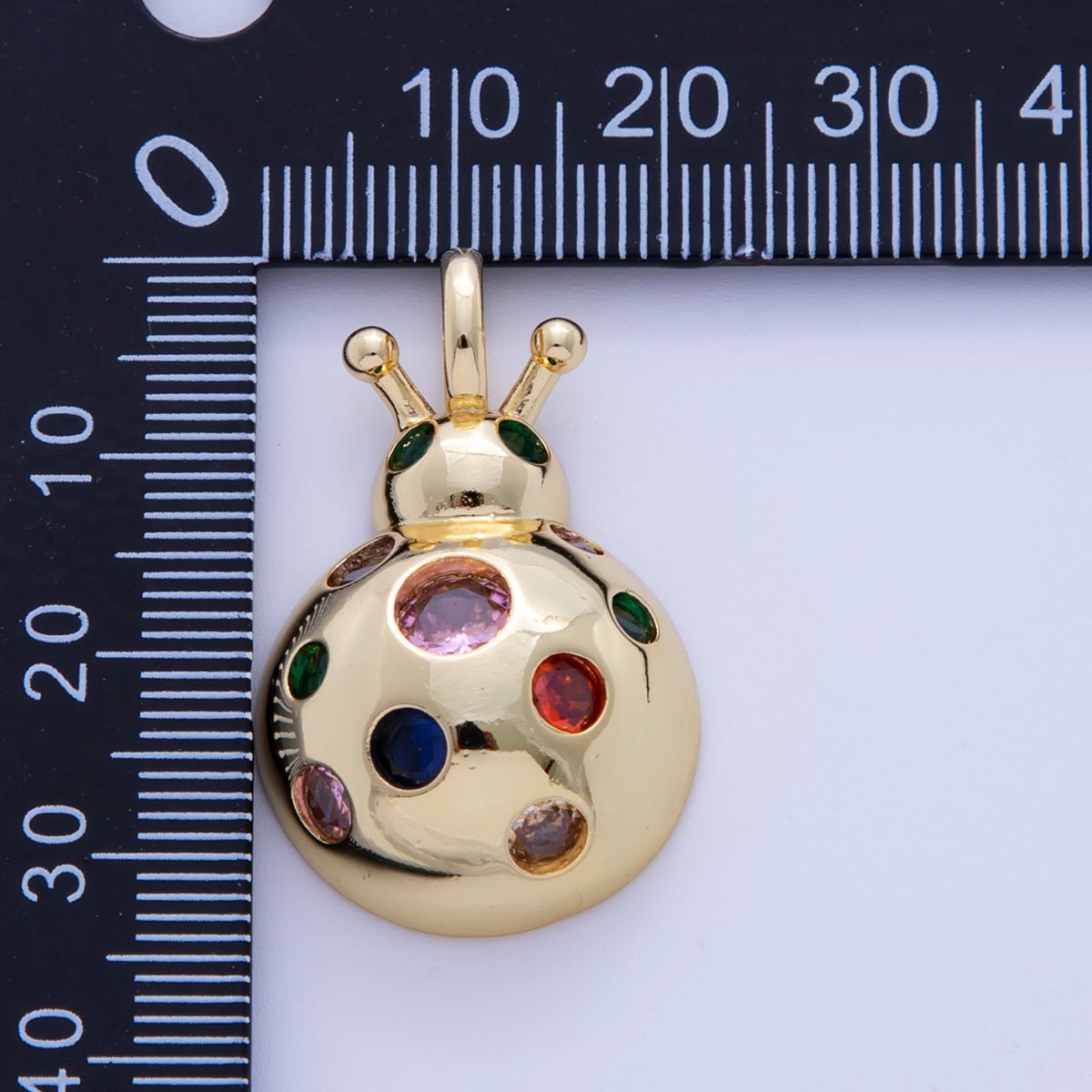 18K Gold Filled Multicolor Dotted CZ Lady Bug Insect Pendant | AH725 - DLUXCA