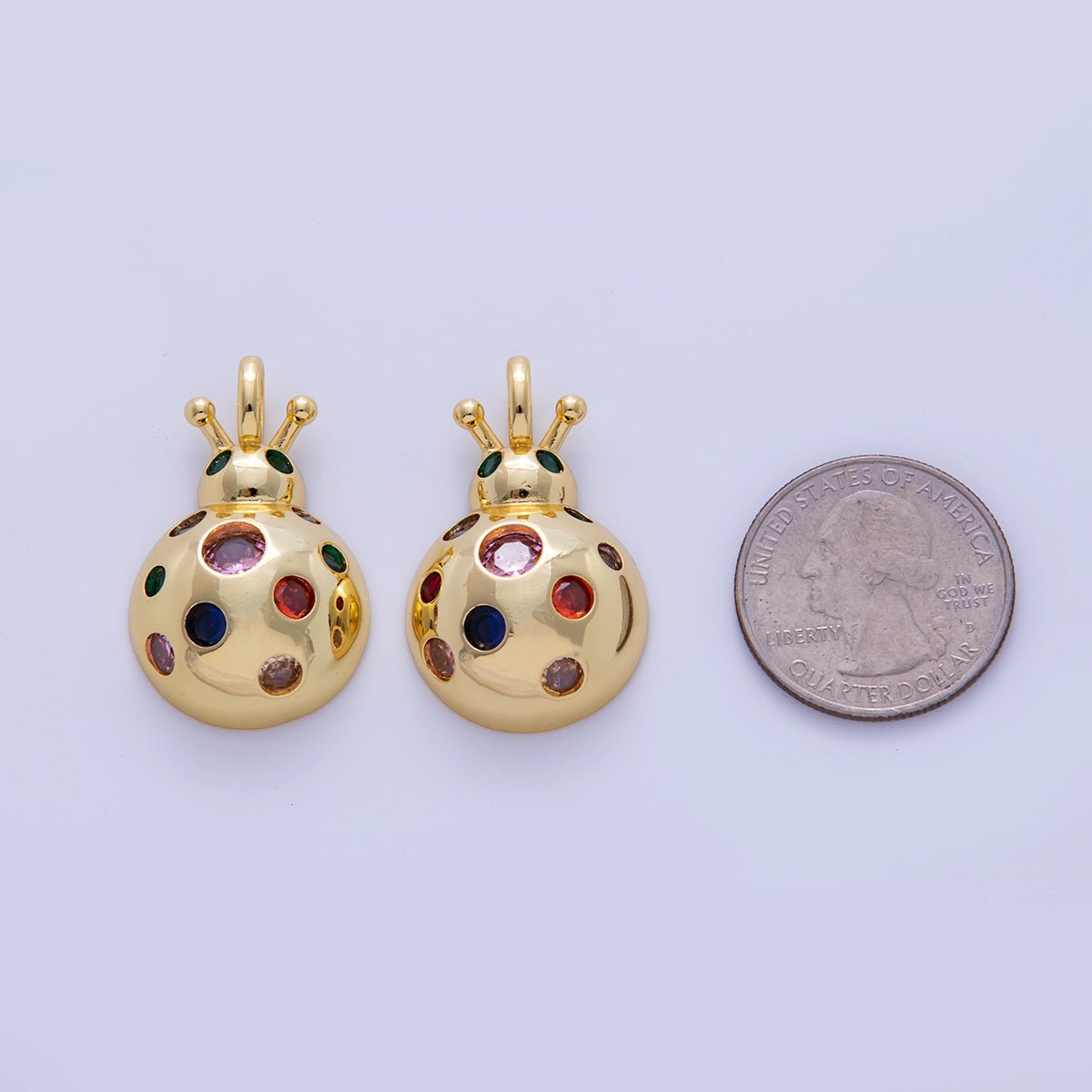 18K Gold Filled Multicolor Dotted CZ Lady Bug Insect Pendant | AH725 - DLUXCA