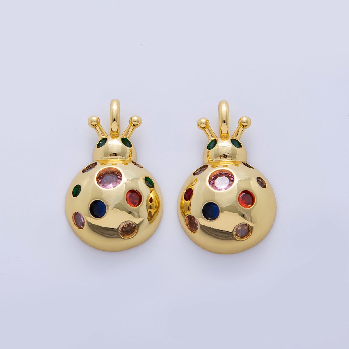 18K Gold Filled Multicolor Dotted CZ Lady Bug Insect Pendant | AH725 - DLUXCA