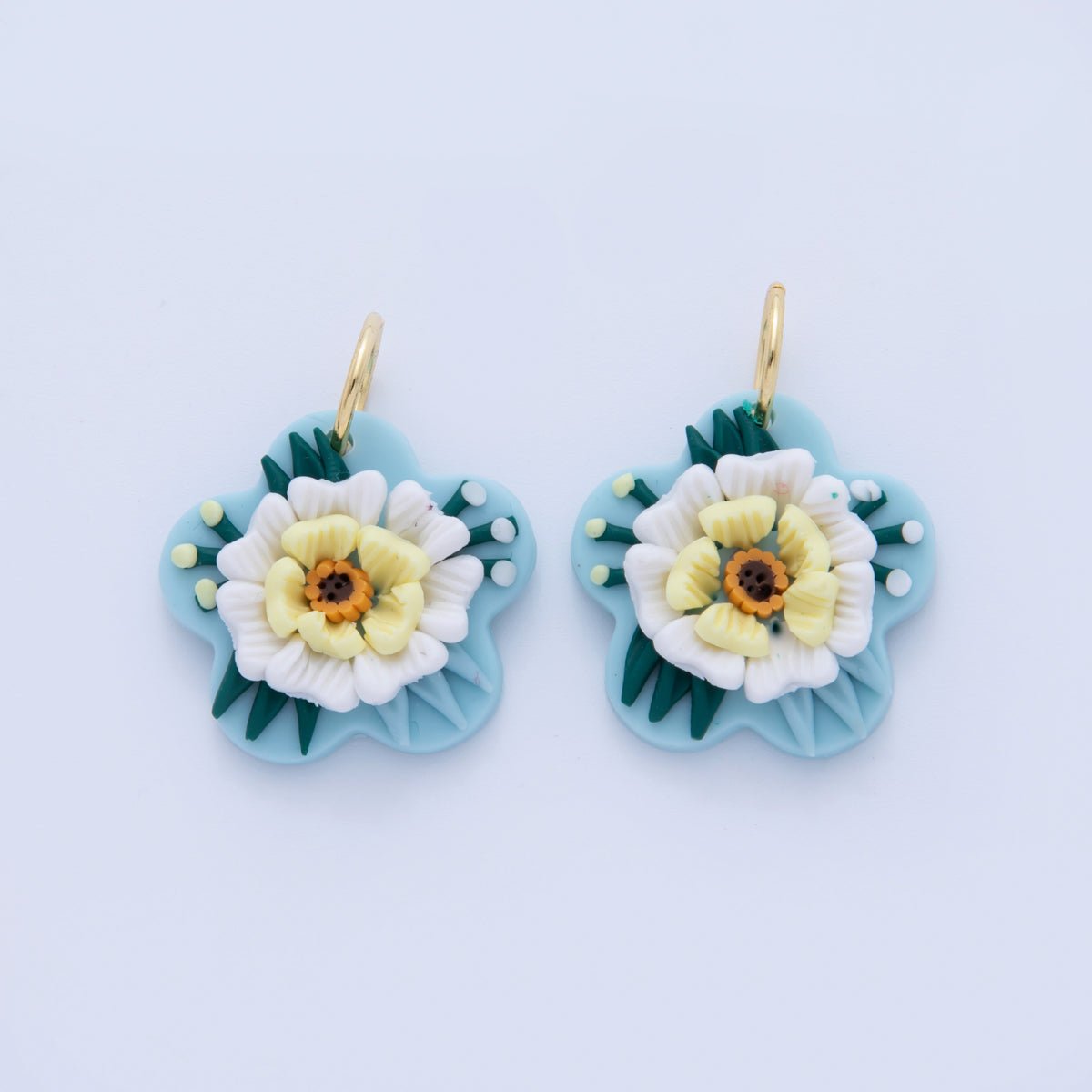 18K Gold Filled Multicolor Flower Blue Polymer Clay Charm | AF367 - DLUXCA