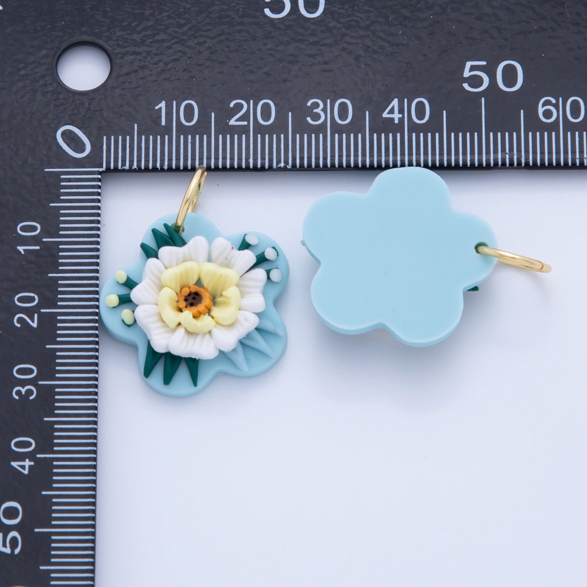 18K Gold Filled Multicolor Flower Blue Polymer Clay Charm | AF367 - DLUXCA