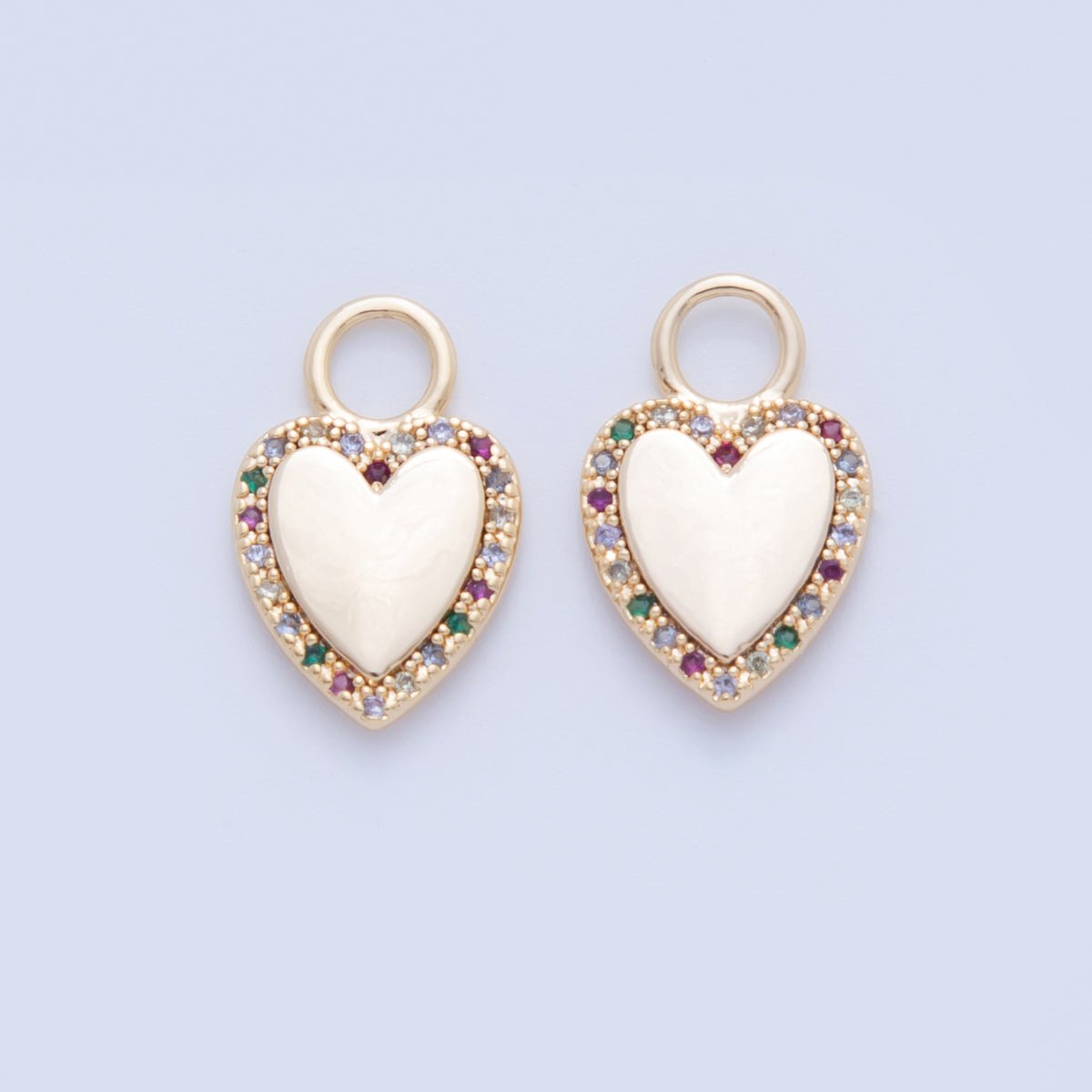 18K Gold Filled Multicolor Micro Paved CZ Heart Drop Earring Charm | AF349 - DLUXCA