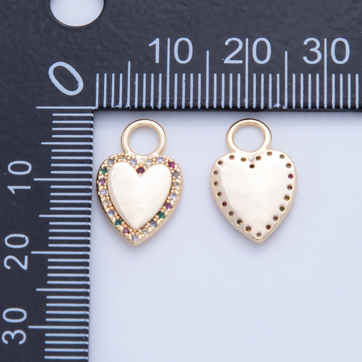 18K Gold Filled Multicolor Micro Paved CZ Heart Drop Earring Charm | AF349 - DLUXCA