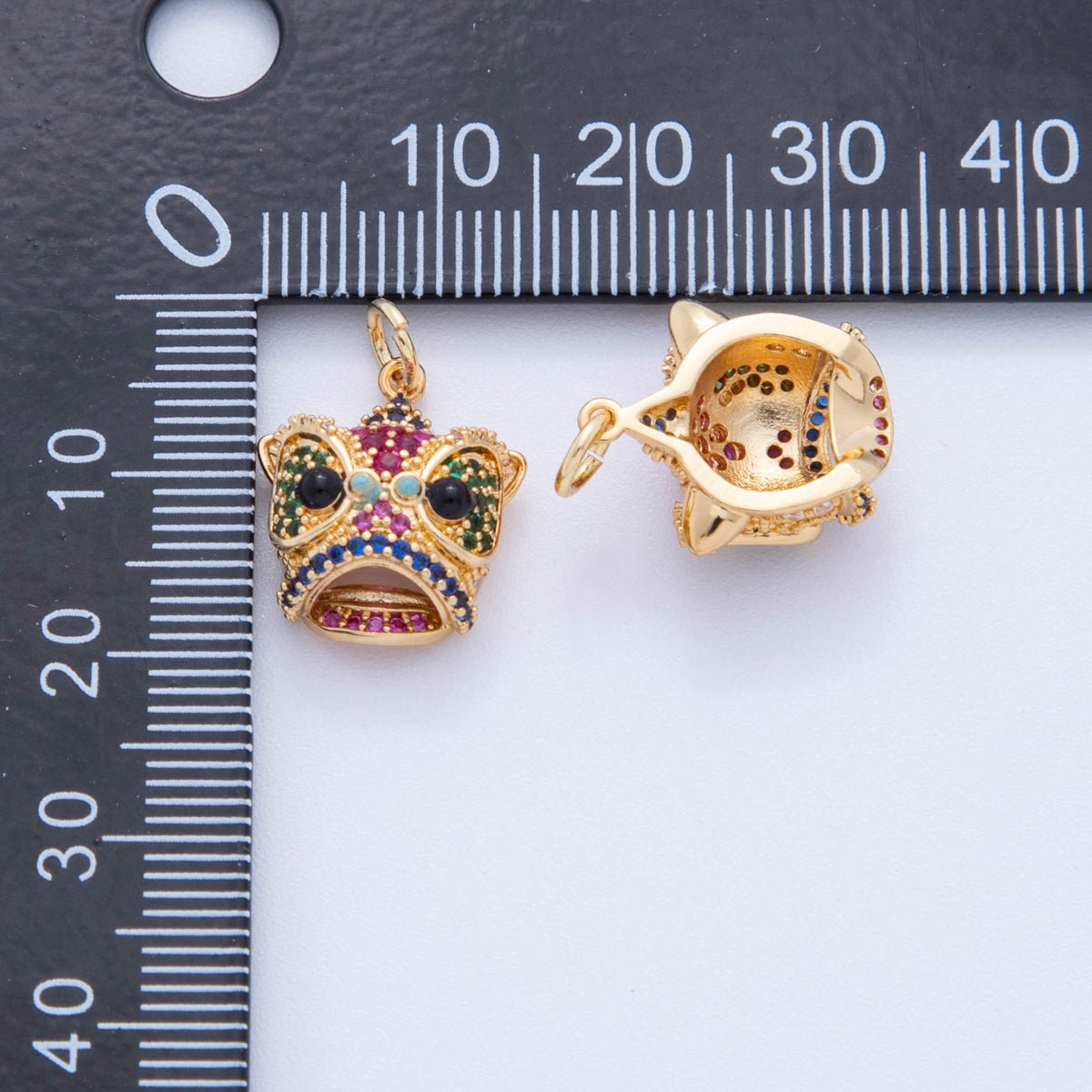 18K Gold Filled Multicolor Micro Paved CZ Owl Head Charm | AF382 - DLUXCA