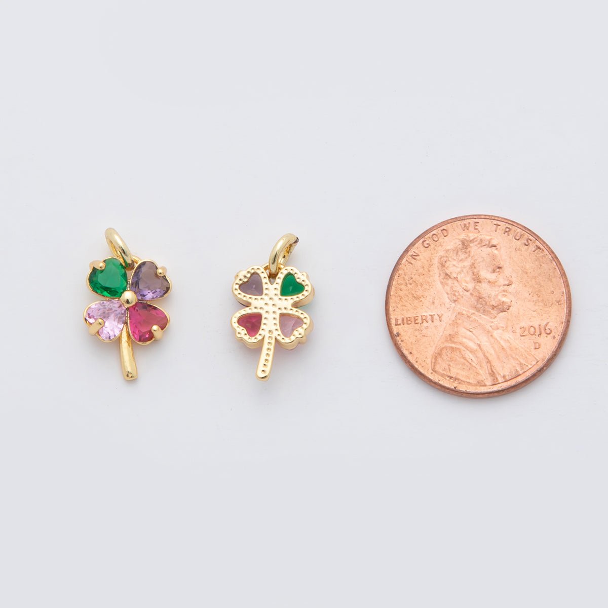 18K Gold Filled Multicolor, Pink, Blue, Green, Fuchsia CZ Clover Charm | X332 - X477 - DLUXCA