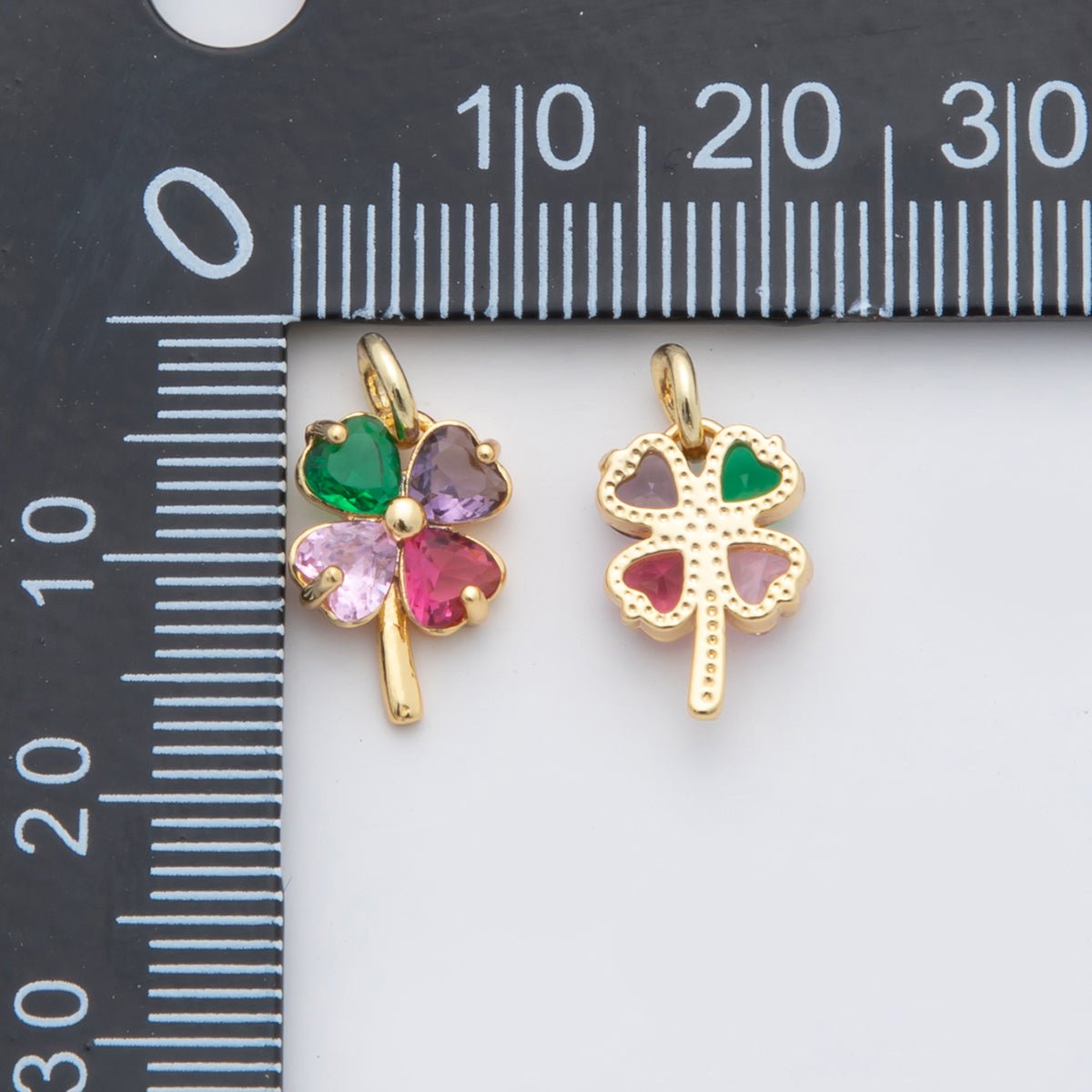 18K Gold Filled Multicolor, Pink, Blue, Green, Fuchsia CZ Clover Charm | X332 - X477 - DLUXCA