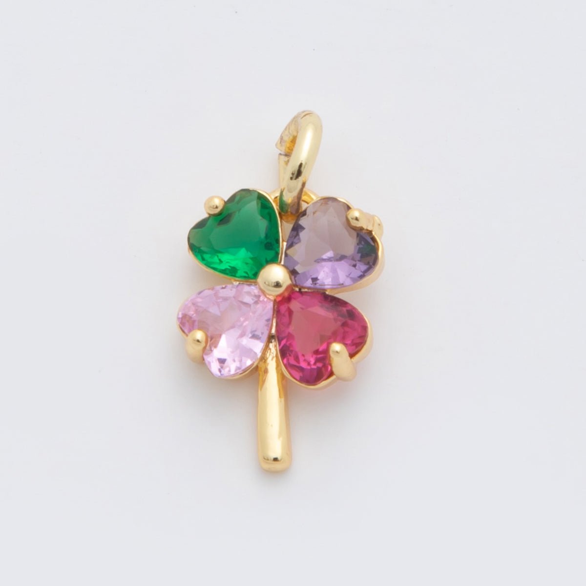 18K Gold Filled Multicolor, Pink, Blue, Green, Fuchsia CZ Clover Charm | X332 - X477 - DLUXCA