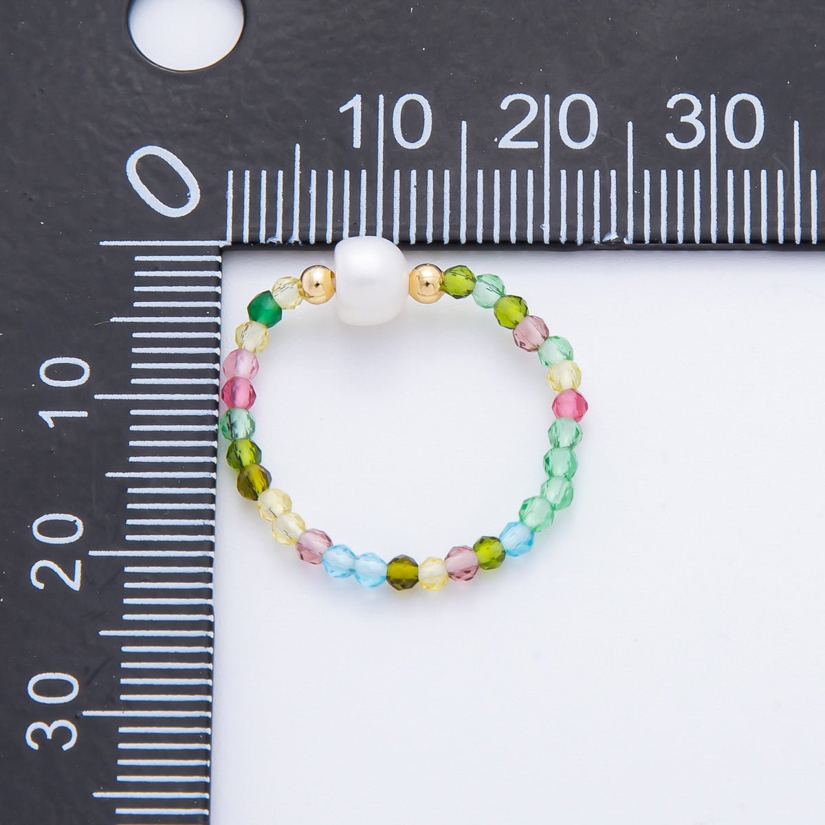 18K Gold Filled Multicolor Quartz Shell Pearl Bead Stretch Ring | O044 - DLUXCA