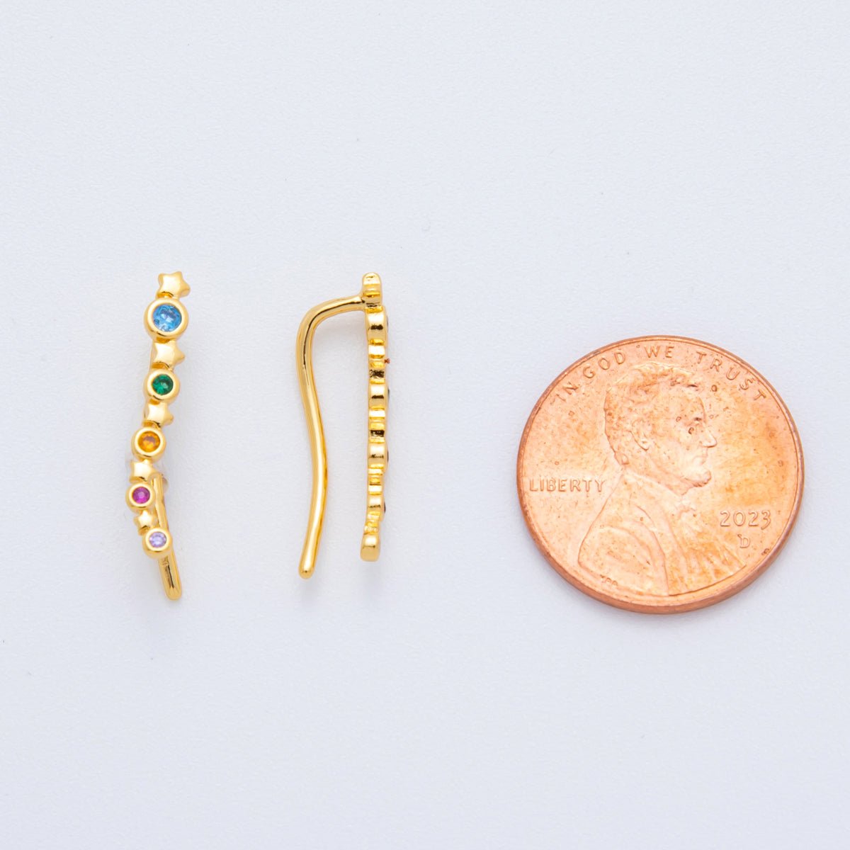 18K Gold Filled Multicolor Round CZ Shooting Star Ear Climber Earring | AJ - 187 - DLUXCA