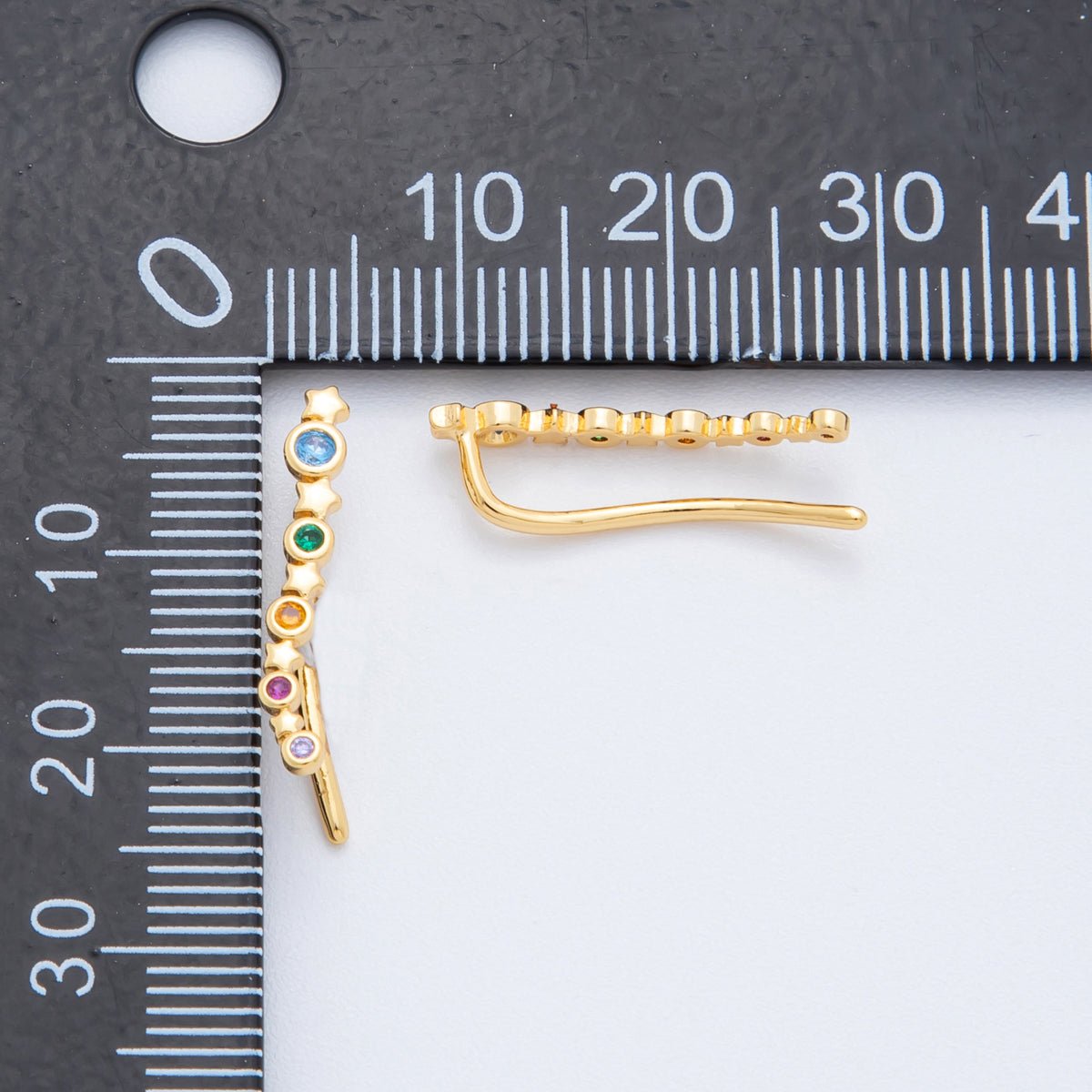 18K Gold Filled Multicolor Round CZ Shooting Star Ear Climber Earring | AJ - 187 - DLUXCA