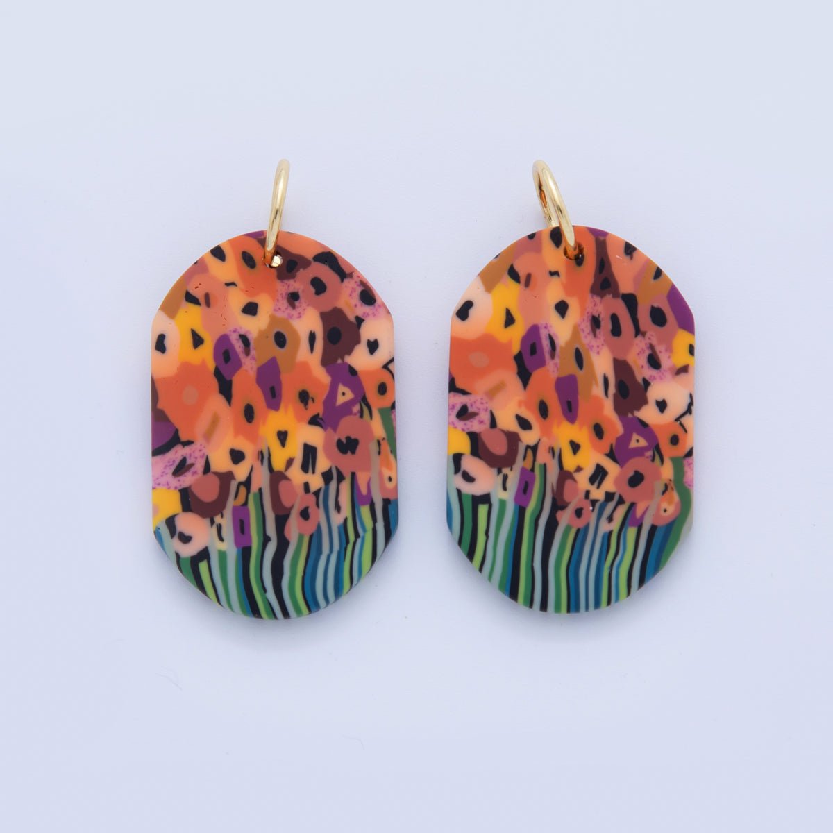 18K Gold Filled Multicolor Sunset Flower Polymer Clay Oblong Charm | AF374 - DLUXCA