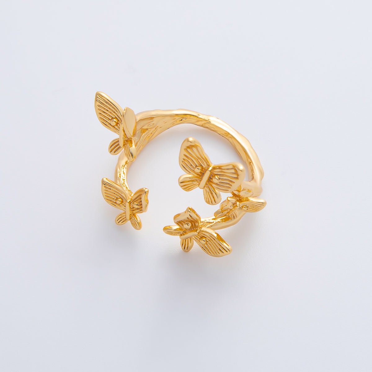 18K Gold Filled Multiple Butterfly Molten Hammered Wrap Ring | O621 - DLUXCA