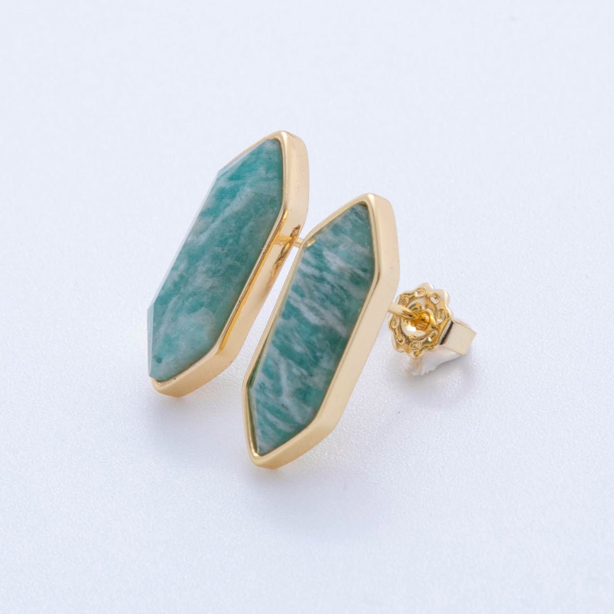18K Gold Filled Natural Gemstone Hexagon Stud Earrings | Q037 - Q262 - DLUXCA
