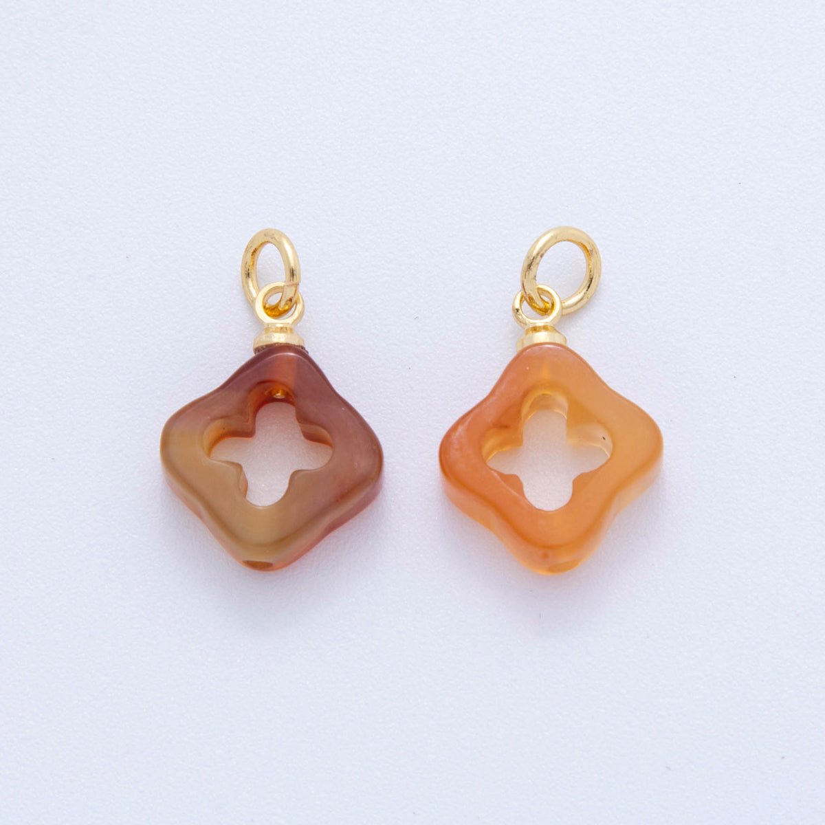 18K Gold Filled Natural Gemstone Open Quatrefoil Rhombus Charm | AF783 - AF786 - DLUXCA
