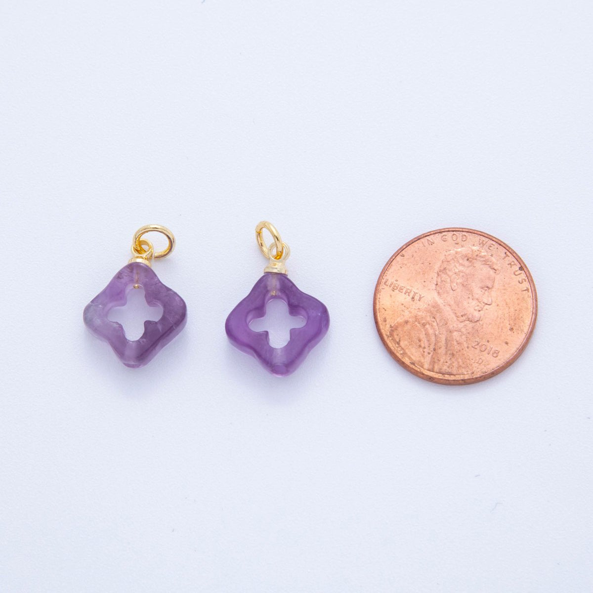 18K Gold Filled Natural Gemstone Open Quatrefoil Rhombus Charm | AF783 - AF786 - DLUXCA