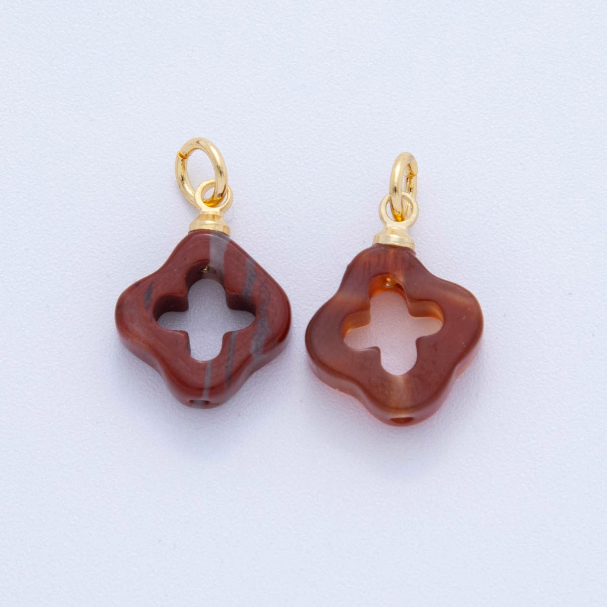 18K Gold Filled Natural Gemstone Open Quatrefoil Rhombus Charm | AF783 - AF786 - DLUXCA